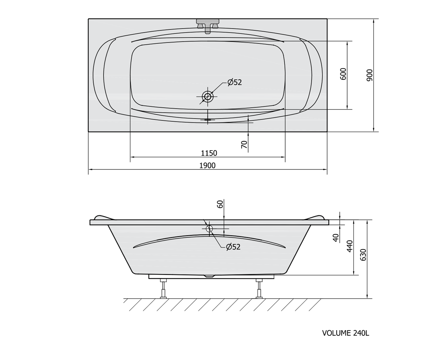 GARDA obdélníková vana 190x90x44cm, bílá